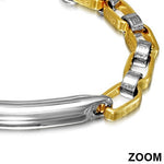 Stainless Steel Silver Yellow Gold-Tone Greek Key Mens Classic Link Bracelet