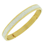Stainless Steel Yellow Gold-Tone White CZ Bangle Bracelet