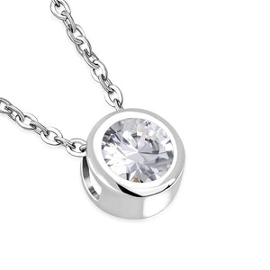 Solitaire Cubic Zirconia Bezel set Necklace Pendant Stainless Steel