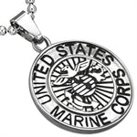 Stainless Steel Silver-Tone United States Marine Corps Eagle Pendant Necklace