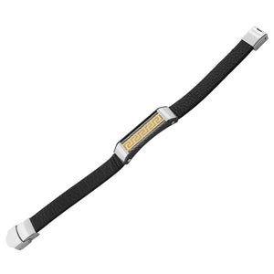 Stainless Steel Black Leather Two-Tone Twisted Cable Rope Greek Key Men's Bracelet