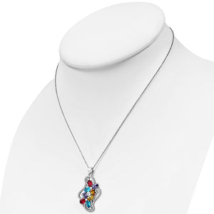 925 Sterling Silver White Clear Multicolor CZ Bright Holiday Pendant Necklace