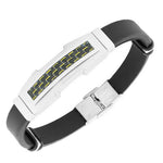 Stainless Steel Black Rubber Silicone Two Tone Braided Mens Bracelet