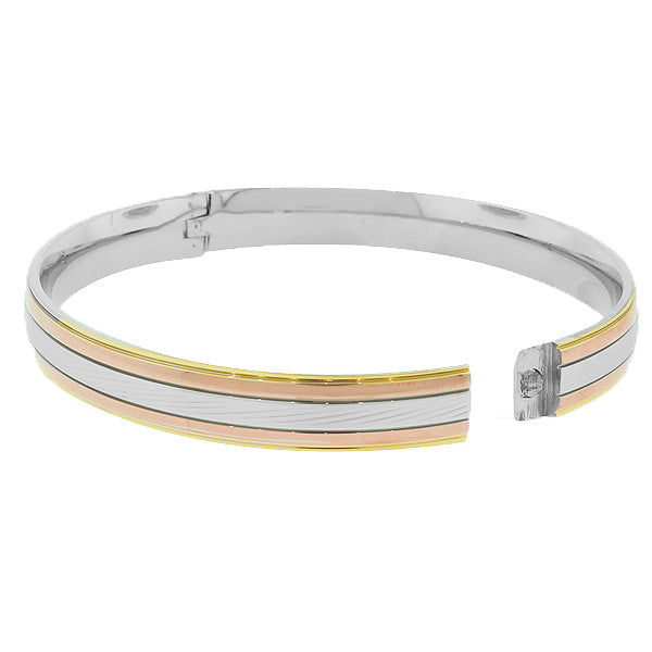 Stainless Steel Multi-Tone Faceted Cuff Bangle Bracelet