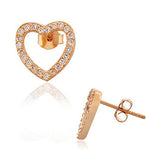 925 Sterling Silver White CZ Womens Girls Open Love Heart-Shaped Stud Earrings