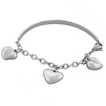 Stainless Steel Silver-Tone Love Heart Bangle Bracelet