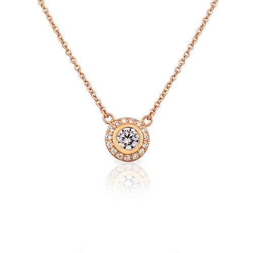 925 Sterling Silver Rose Gold-Tone White CZ Womens Pendant Necklace