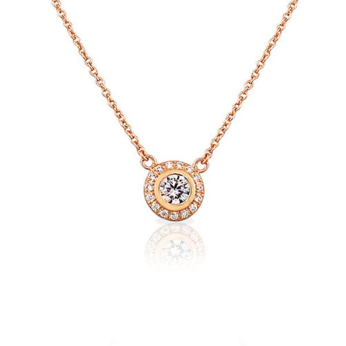 Rose Gold Solitaire with Side Stones Necklace Sterling Silver CZ