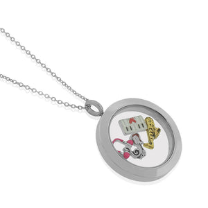 Stainless Steel Music Piano Saxophone Guitar Locket Pendant Necklace - Charms Included