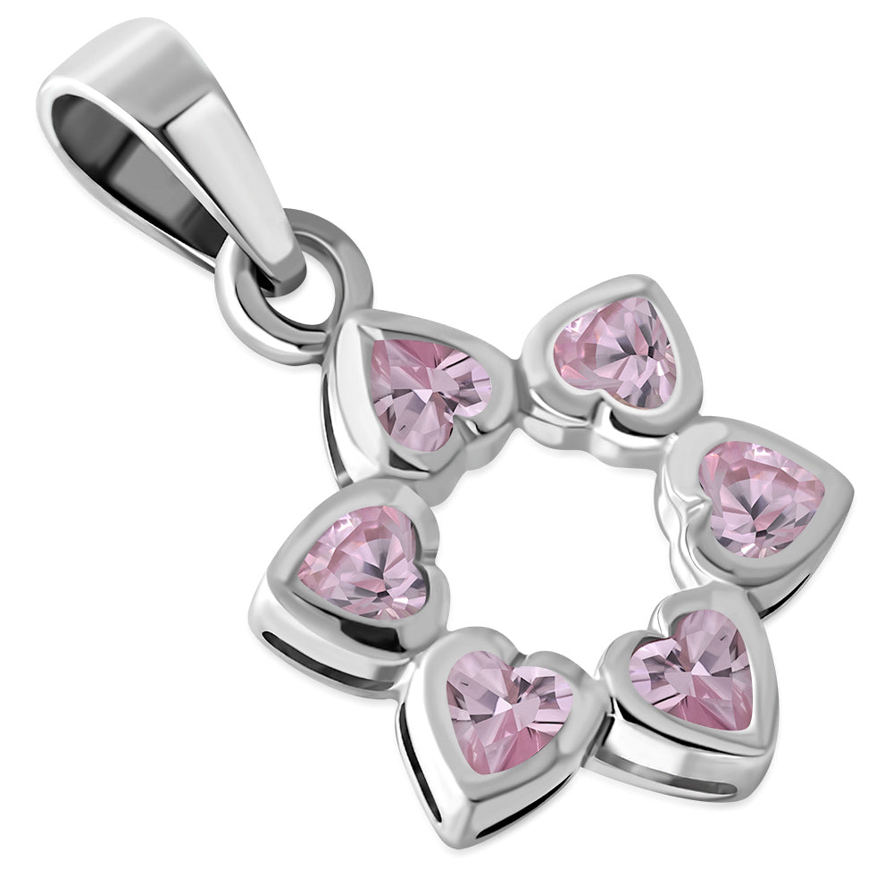 Multi Color Heart Six Point Star Necklace Sterling Silver