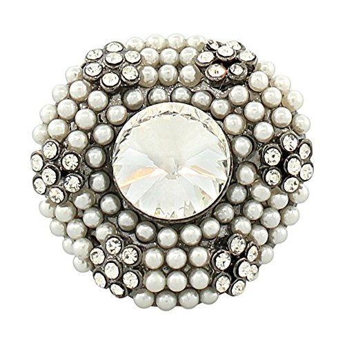 My Daily Styles Fashion Alloy Simulated Pearls Black White Clear CZ Statement Cocktail Ring