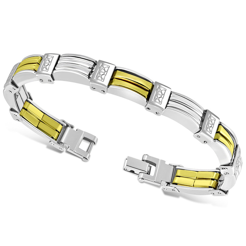 Stainless Steel Silver-Tone Gold-Tone Link Men's Bracelet, 8.5"