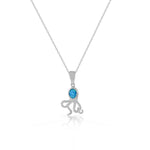 925 Sterling Silver Blue Turquoise-Tone Simulated Opal Octopus Pendant Necklace