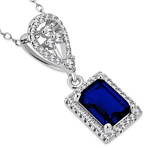 925 Sterling Silver Rectangular Teardrop Clear Red Ruby-Tone CZ Elegant Pendant Necklace