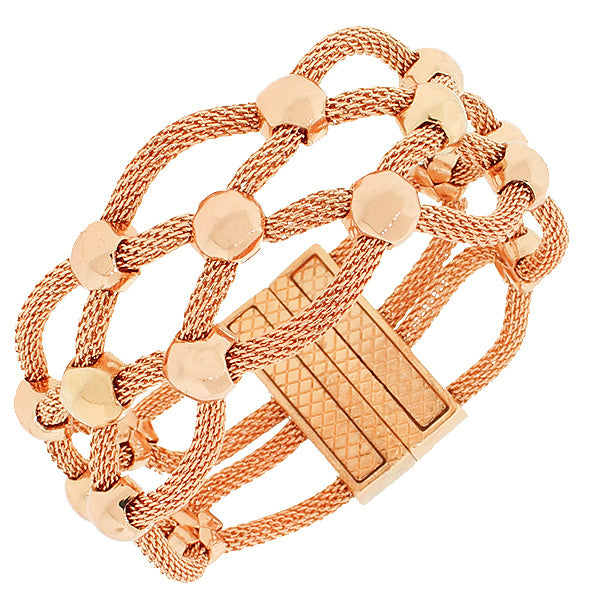 Fashion Alloy Rose Gold-Tone Braided Wide Wristband Mesh Bracelet