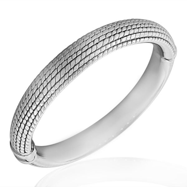 925 Sterling Silver Light Round Open End Bangle Bracelet with Hinged Clasp