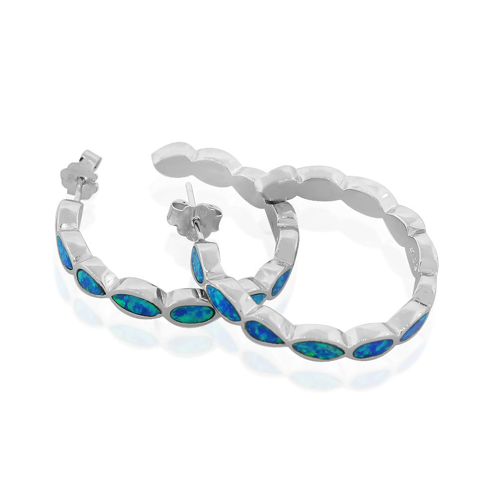 Sterling Silver Blue Turquoise-Tone Simulated Opal Half-Hoop Womens Earrings