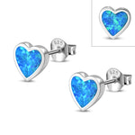 Small Girls Womens Simulated Blue Opal Heart Stud Earrings 925 Sterling Silver