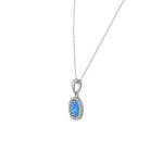 925 Sterling Silver Blue Turquoise-Tone Simulated Opal White CZ Oval Pendant Necklace