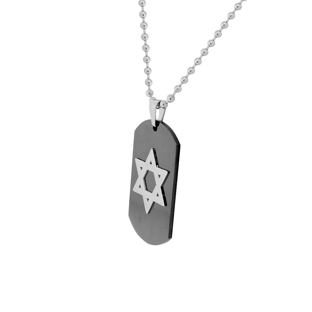 Stainless Steel Black Coating Dog Tag Star of David Mens Pendant Necklace