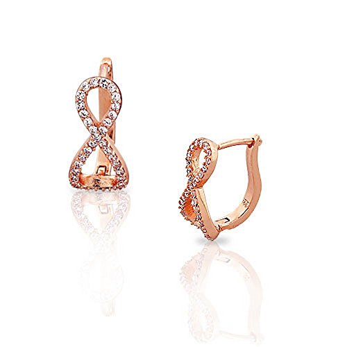925 Sterling Silver Rose Gold White CZ Infinity Womens Hoop Huggie Latch Back Earrings