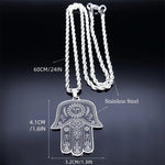 My Daily Styles Stainless Steel Chai Jewish Good Luck Hamsa Hand Necklace, 24 Inch Rope Chain, Black Oxidized Finish, 1.6 x 1.3 Inch Pendant