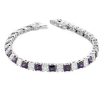 925 Sterling Silver Princess White Multicolor CZ Classic Tennis Bracelet