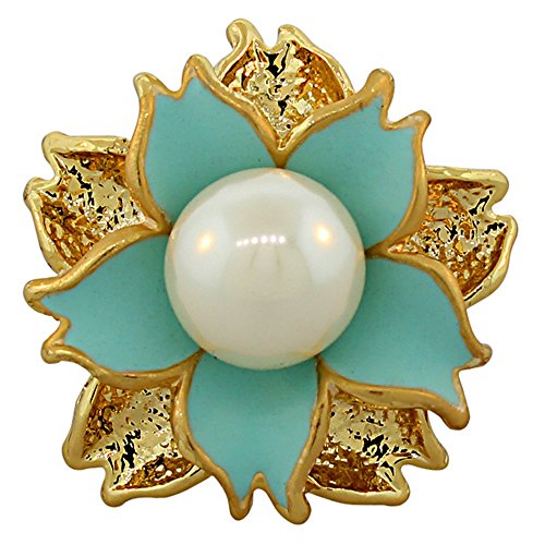Fashion Alloy Yellow Gold-Tone White Simulated Pearl Turquoise-Tone Flower Cocktail Ring