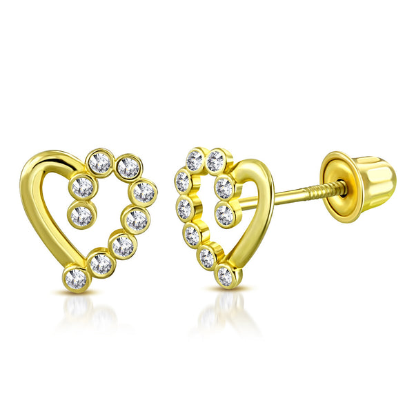 Bezel Cutout Heart Studs