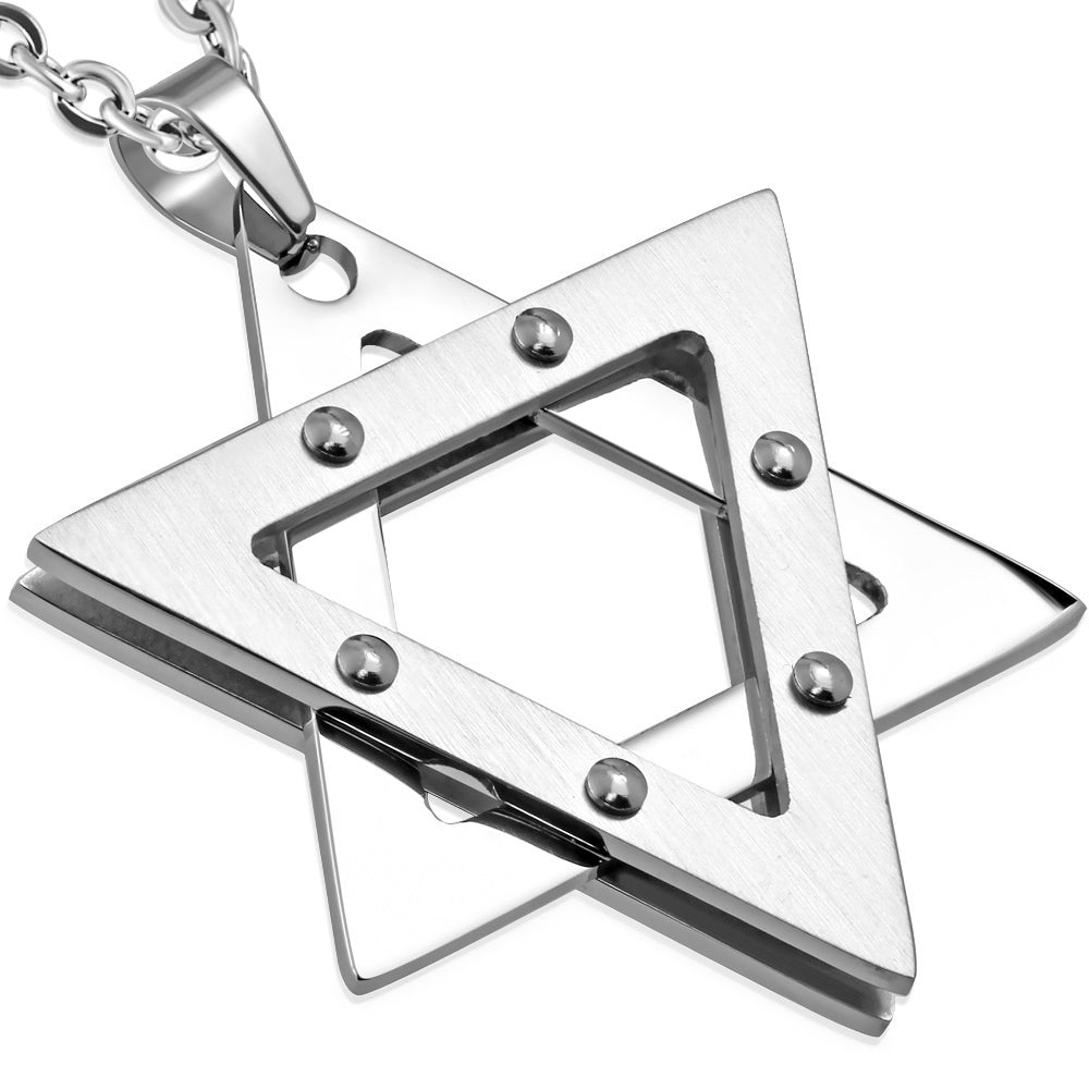 Stainless Steel Silver Large Jewish Star of David Pendant Necklace
