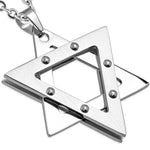 Stainless Steel Silver-Tone Statement Jewish Star of David Pendant Necklace