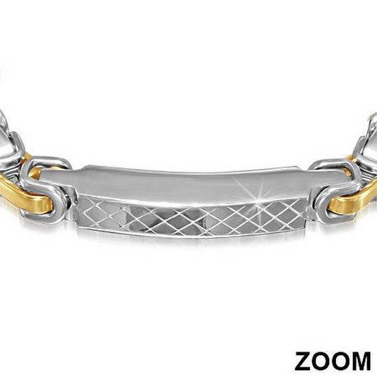 Stainless Steel Silver Yellow Gold-Tone Mens Classic Link Bracelet with Clasp