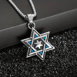 My Daily Styles Stainless Steel Star of David Pendant Necklace with Blue Accents – Jewish Judaica Necklace with 22" Chain for Men & Women