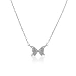 925 Sterling Silver White Clear CZ Butterfly Pendant Necklace