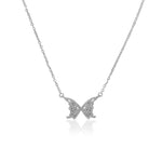 925 Sterling Silver White Clear CZ Butterfly Pendant Necklace