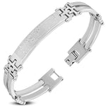 Stainless Steel Silver-Tone Padre Nuestro Prayer Spanish Religious Mens Bracelet