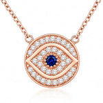 925 Sterling Silver White Blue CZ Round Hamsa Evil Eye Womens Pendant Necklace