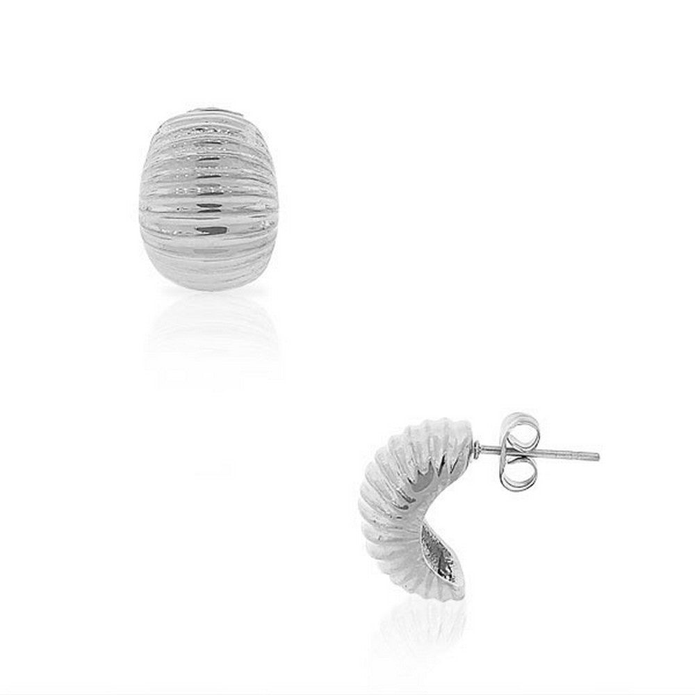Stainless Steel Silver-Tone Classic Half-Hoop Stud Earrings