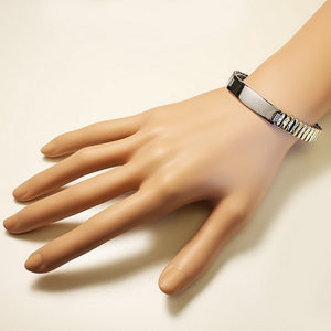 Stainless Steel Two-Tone Name Tag Stretch Bracelet