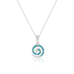 925 Sterling Silver Blue Turquoise-Tone Simulated Opal Whirlpool Pendant Necklace