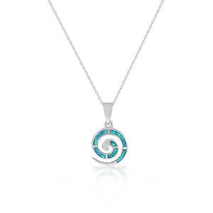925 Sterling Silver Blue Turquoise-Tone Simulated Opal Whirlpool Pendant Necklace
