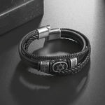 Men’s Black Braided Leather-Look Bracelet with Star of David Charm Jewish Heritage Jewelry