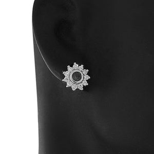 925 Sterling Silver Black CZ Womens Flower Floral Design Stud Earrings