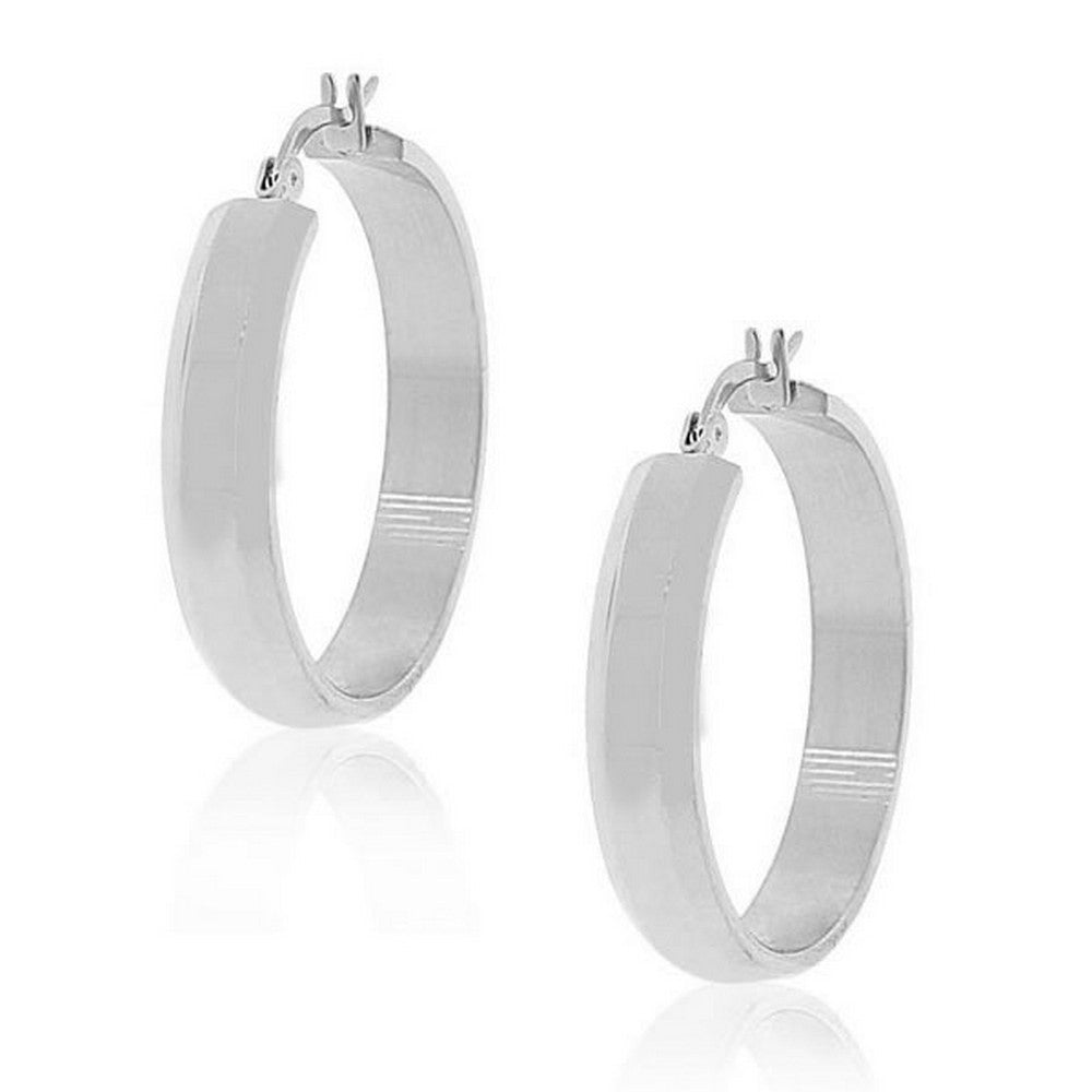 Stainless Steel Silver-Tone Classic Polished Hoop Earrings 1.15in Diameter