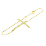 925 Sterling Silver Gold-Tone Sideways Cross White CZ Necklace Bracelet Set