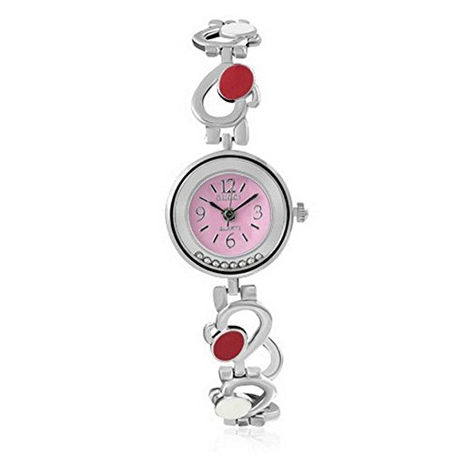 Fashion Pink Love Heart Round Dial Womens Bracelet Watch