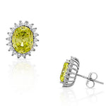 925 Sterling Silver Multicolor White CZ Oval Womens Stud Earrings