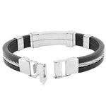 Stainless Steel Black Rubber Silicone Two-Tone Twisted Cable Bracelet