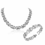 Stainless Steel Heart Link Necklace and Bracelet Set for Women, High Polished Silver Tone Matching Jewelry Set, Durable Tarnish Resistant Gift Set