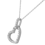 925 Sterling Silver Love Heart Charm White CZ Pendant Necklace